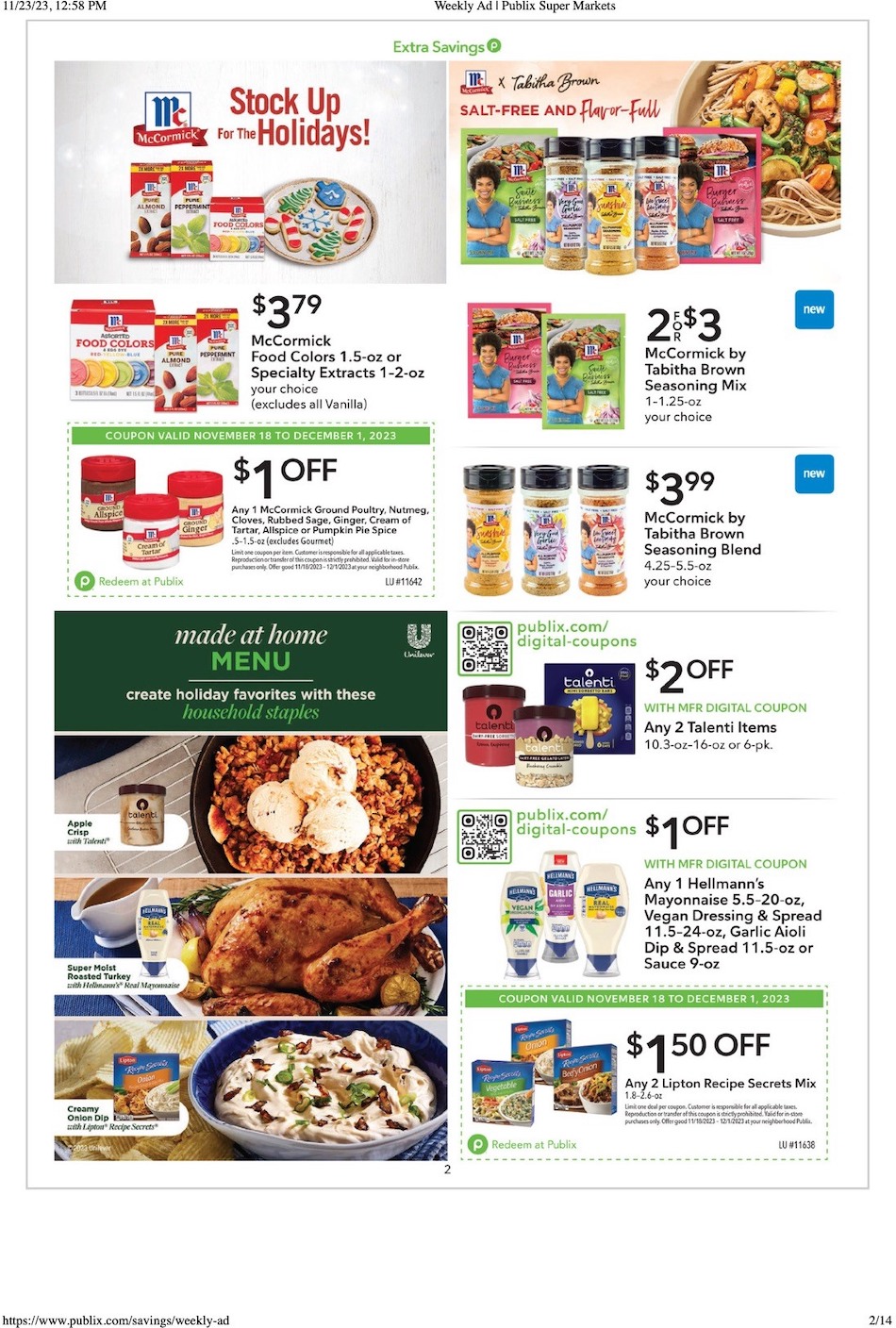 Publix Ad Extra Savings 18th November – 1st December 2023 Page 2